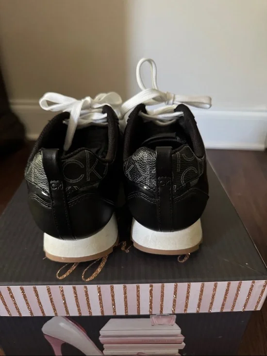 Calvin Klein Black and White Women’s Logo Lace-Up Sneakers - Picture 3 of 8
